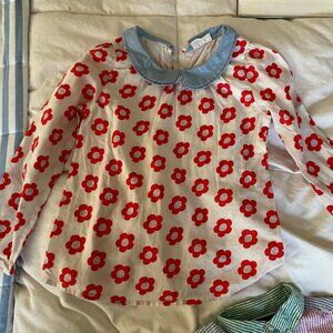 Mini Boden Floral Blouse Peter Pan Collar